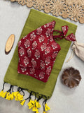 Elegant Khadi Cotton Saree with Heavy Embroidery Blouse
