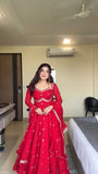 Red chili slit Anarkali Kurta Set Premium Suit Set | Festive & Party Wear