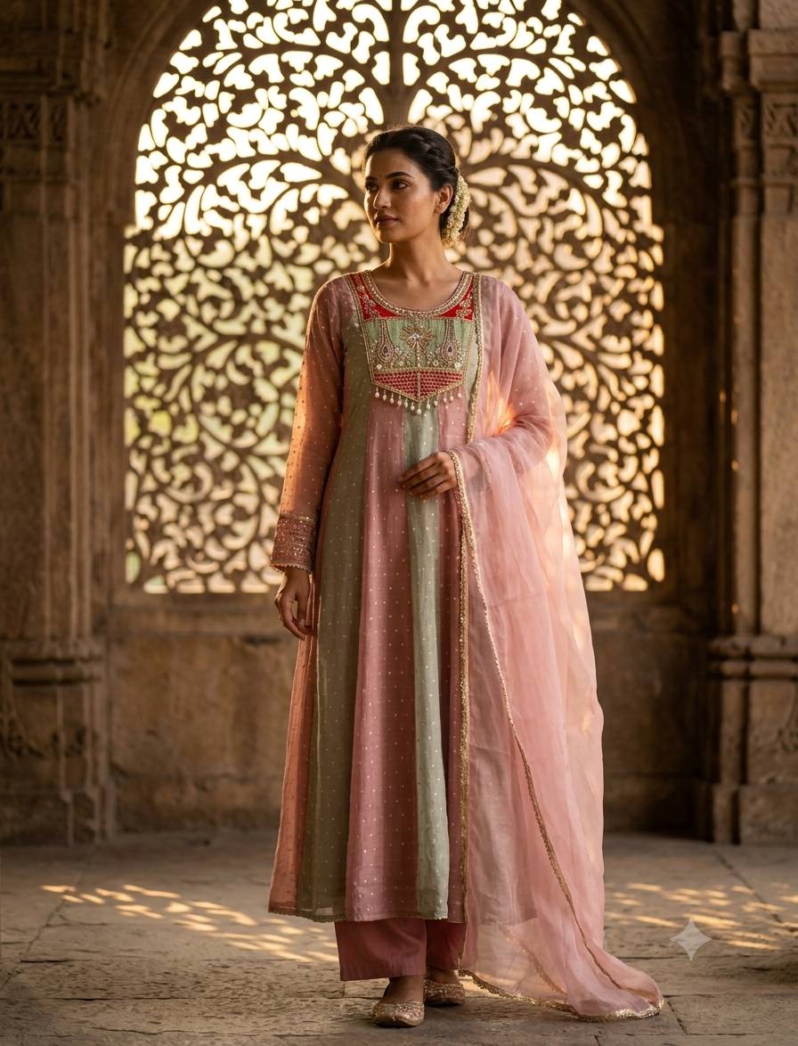 Sequinned Embroidered Gown Set with Dupatta
