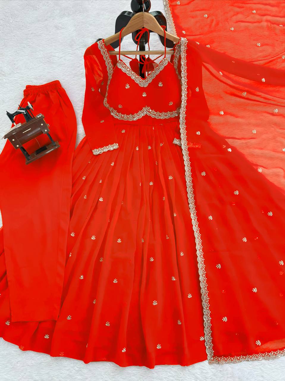 Red chili slit Anarkali Kurta Set Premium Suit Set | Festive & Party Wear
