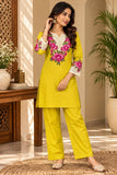 DIVA-165 – Yelloow Women's Embroidered Rayon Slub Co-Ord Set