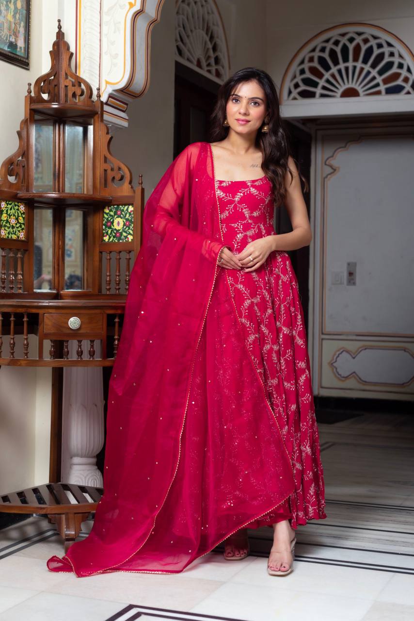Elegant Faux Georgette Anarkali Sharara Set
