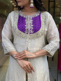 White Roma Shimmer Silk Sequence Work Co-ord Set