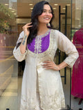 White Roma Shimmer Silk Sequence Work Co-ord Set