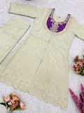 White Roma Shimmer Silk Sequence Work Co-ord Set