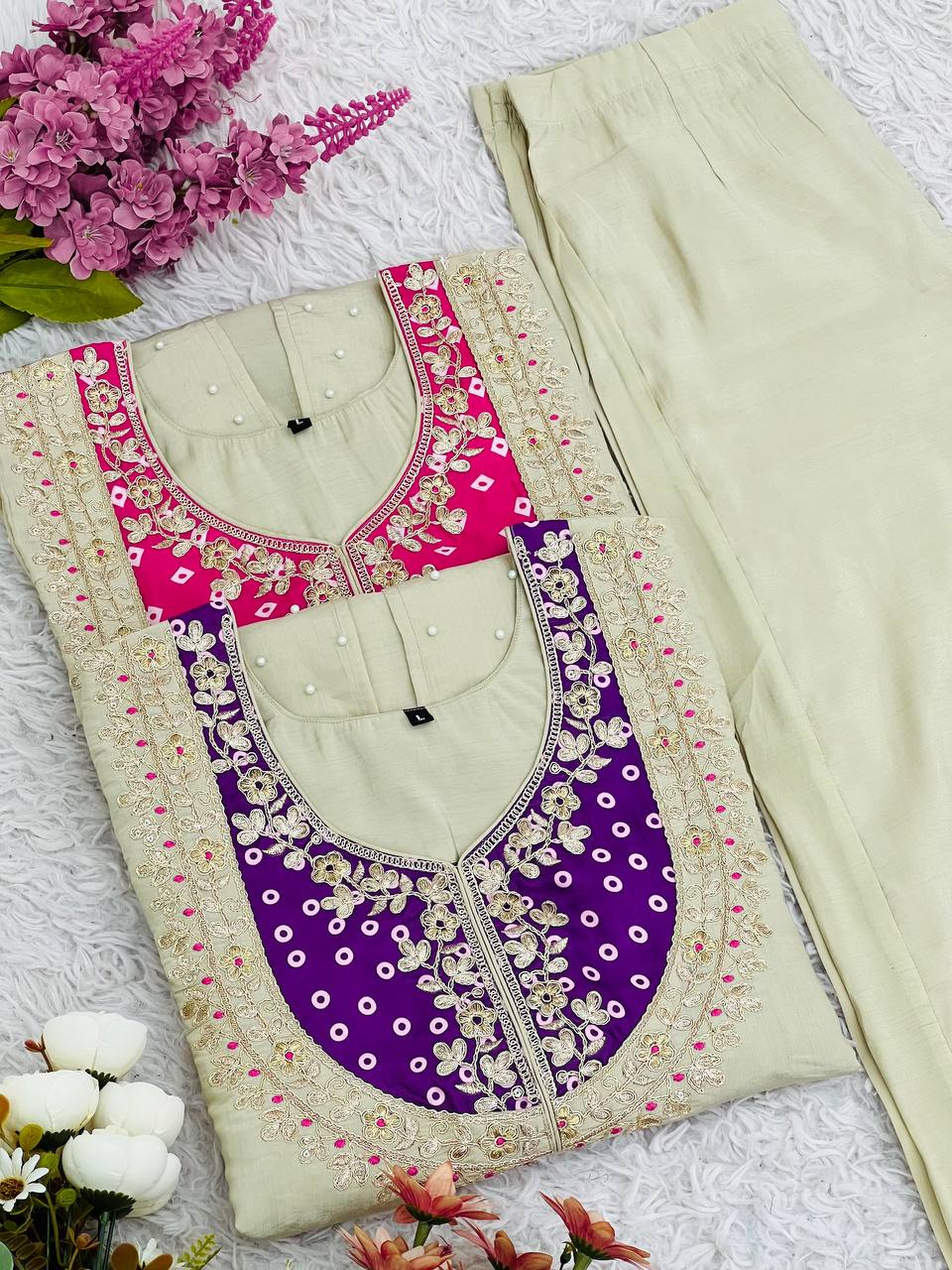 White Roma Shimmer Silk Sequence Work Co-ord Set