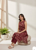 Digital Print Sleeveless Kurti Set with Embroidered Bottoms