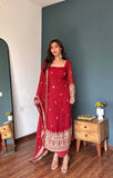 Embroidered Faux Georgette Kurta Set with Dupatta