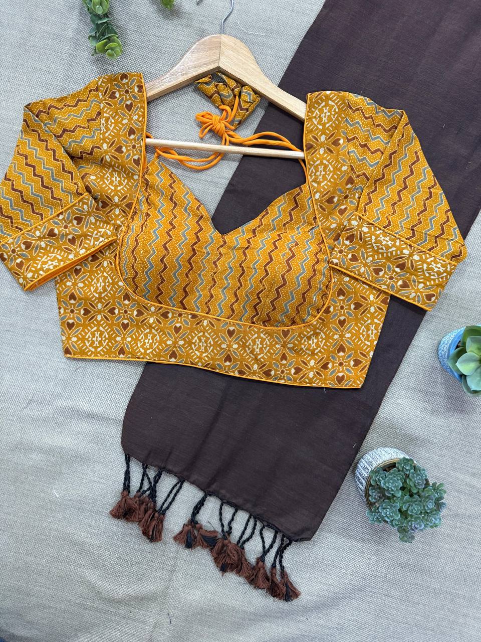 Graceful Khadi Cotton Saree with Pure Ajrakh Blouse