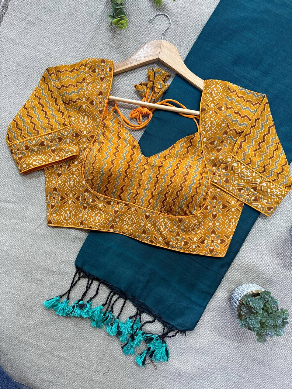 Graceful Khadi Cotton Saree with Pure Ajrakh Blouse