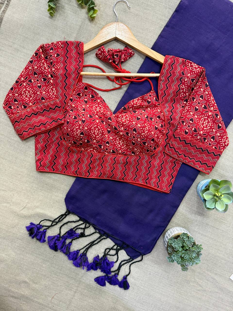 Graceful Khadi Cotton Saree with Pure Ajrakh Blouse