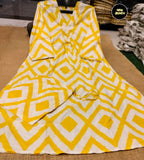 yellow cotton geometrical printed kurta set