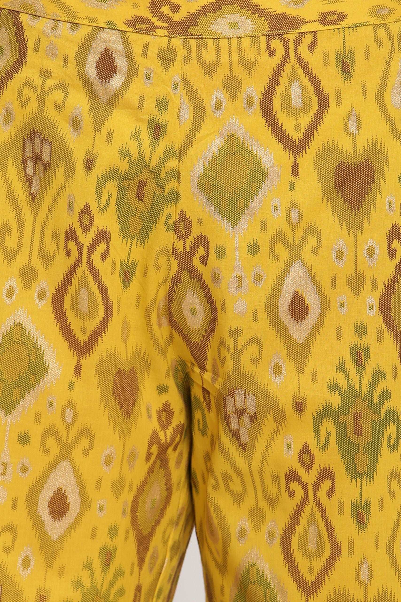 Yellow Cotton Ikkat Kurta With Palazzo