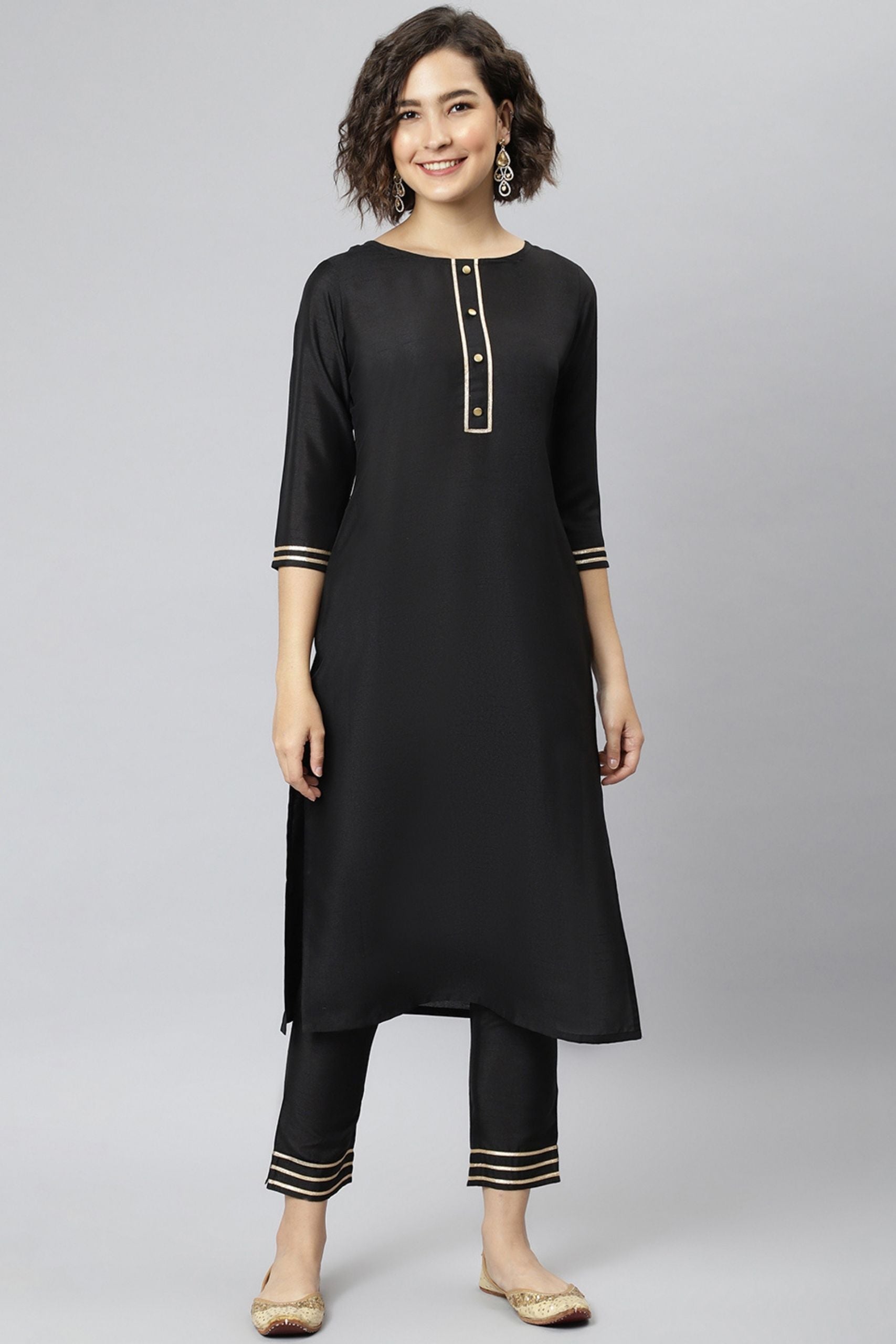 Women's Black Poly Silk Kurta 