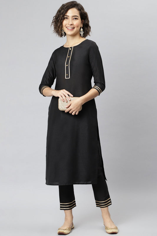 Women's Black Poly Silk Kurta 