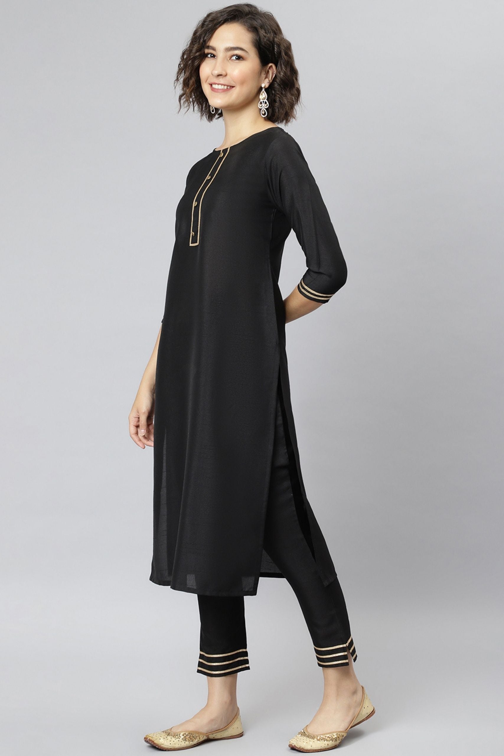 Women's Black Poly Silk Kurta 