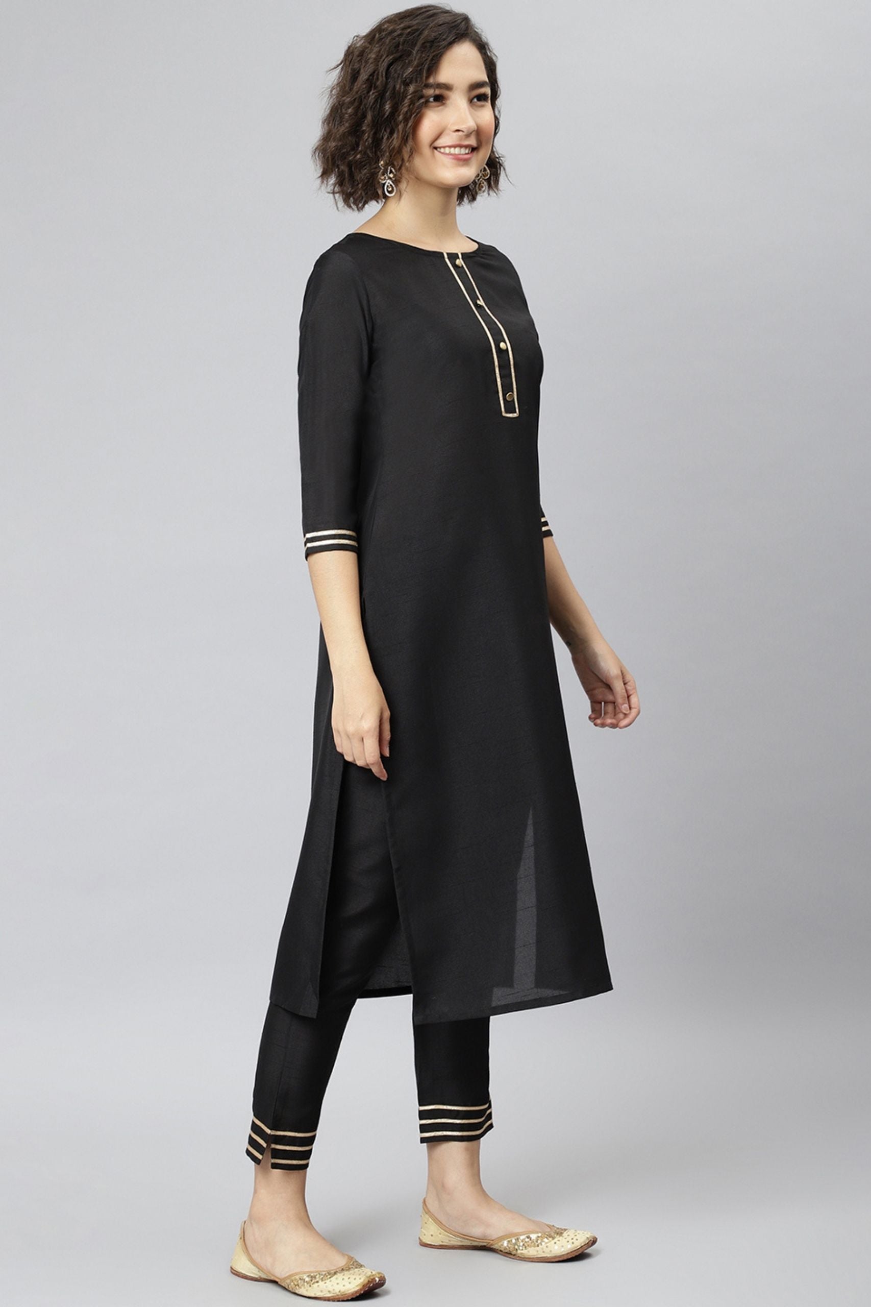 Women's Black Poly Silk Kurta 