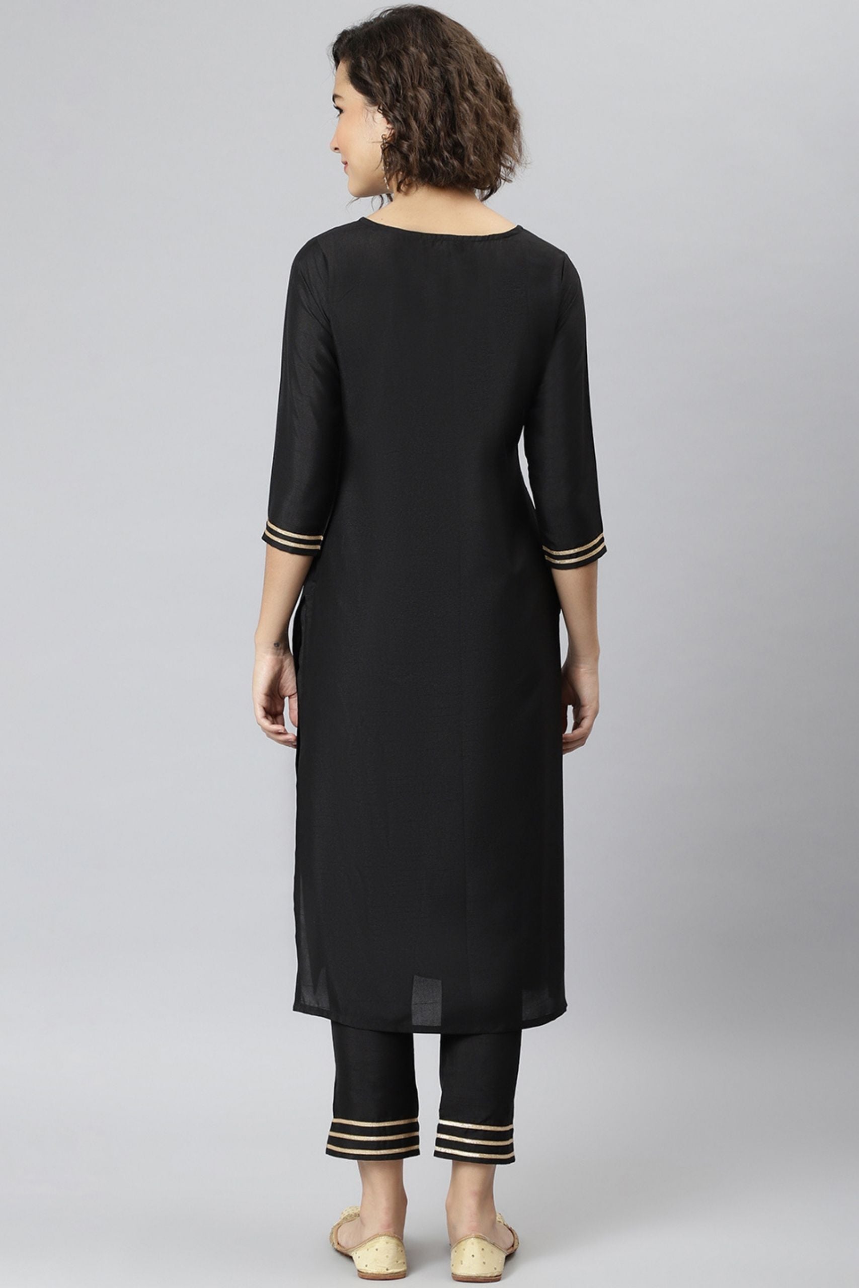 Women's Black Poly Silk Kurta 