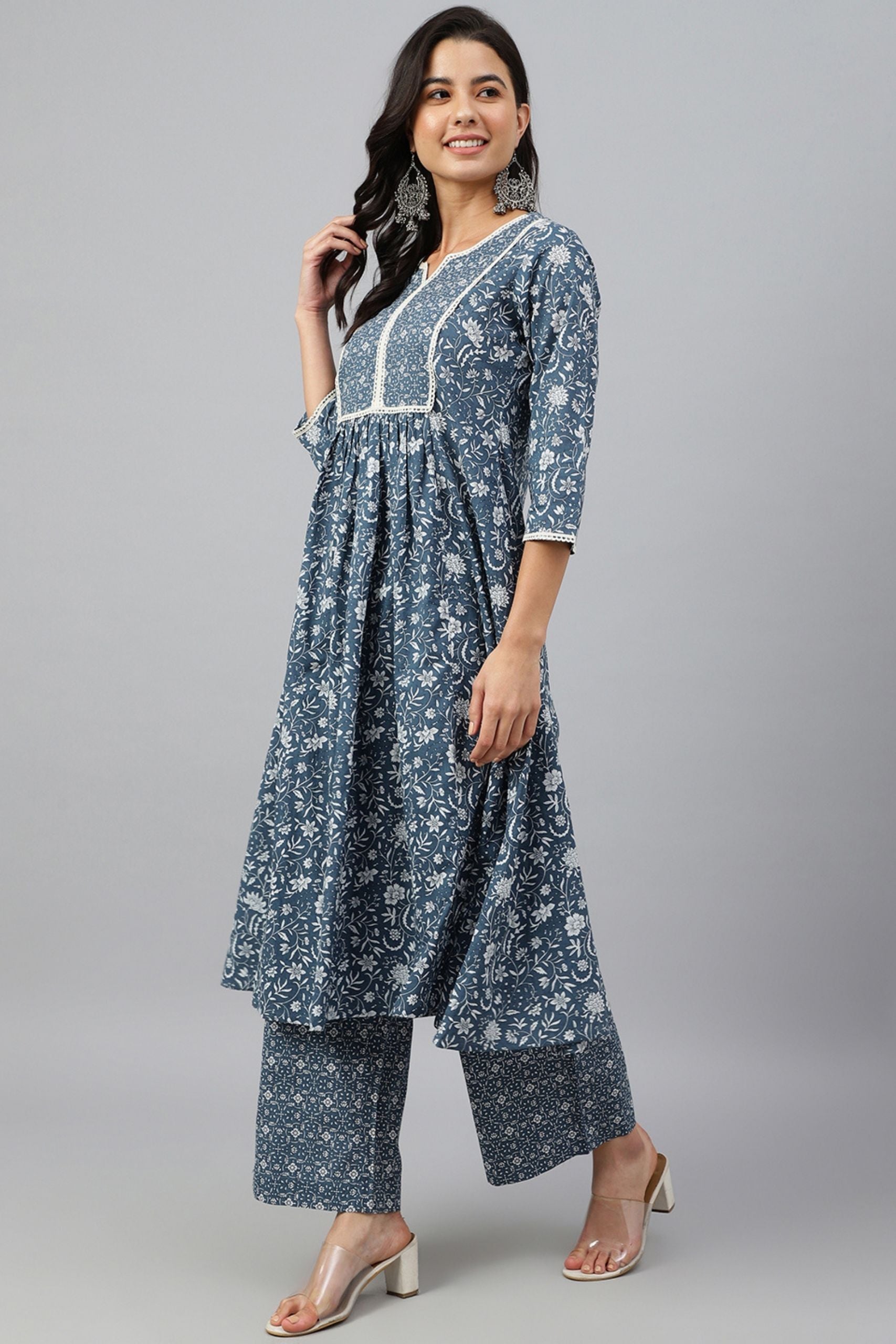 Blue Floral Block Print Kurta 