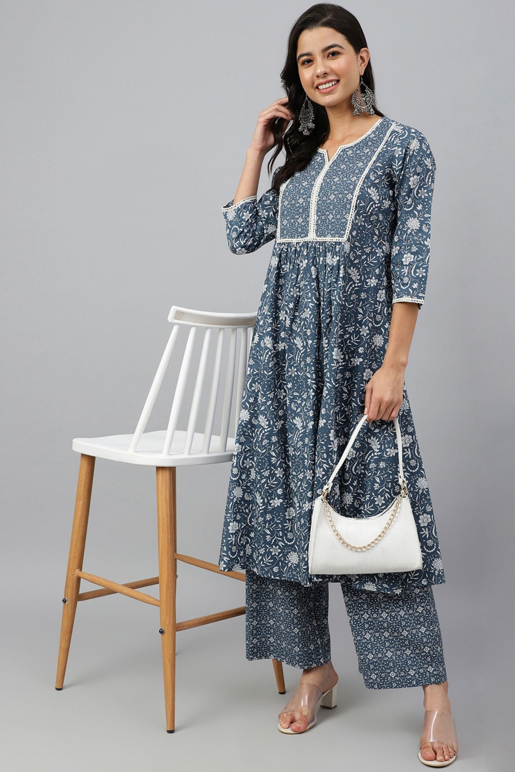 Blue Floral Block Print Kurta 