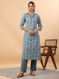 Blue Cotton  Print Kurta Set.