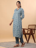 Blue Cotton  Print Kurta Set.