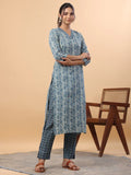 Blue Cotton  Print Kurta Set.