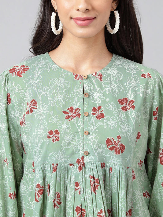 Green Floral-Printed Top