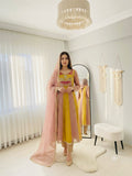 Sequinned Embroidered  yellow Gown Set with Dupatta