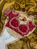 'Elegant Golden Silk Saree with Maroon Embroidered Blouse – Perfect for Weddings and Festive Occasions'