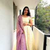 Cream Anarkali Dress with Lavender Dupatta – Elegant Women’s Ethnic Wear