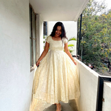 Cream Anarkali Dress with Lavender Dupatta – Elegant Women’s Ethnic Wear