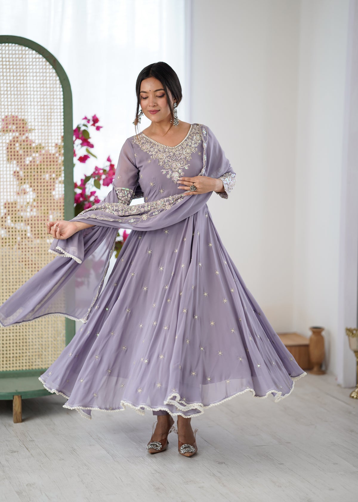 Elegant Embroidered Rembo Sequence Designer Anarkali Set