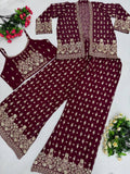 Glamorous Three-Piece Set with Embroidered Sequence Work