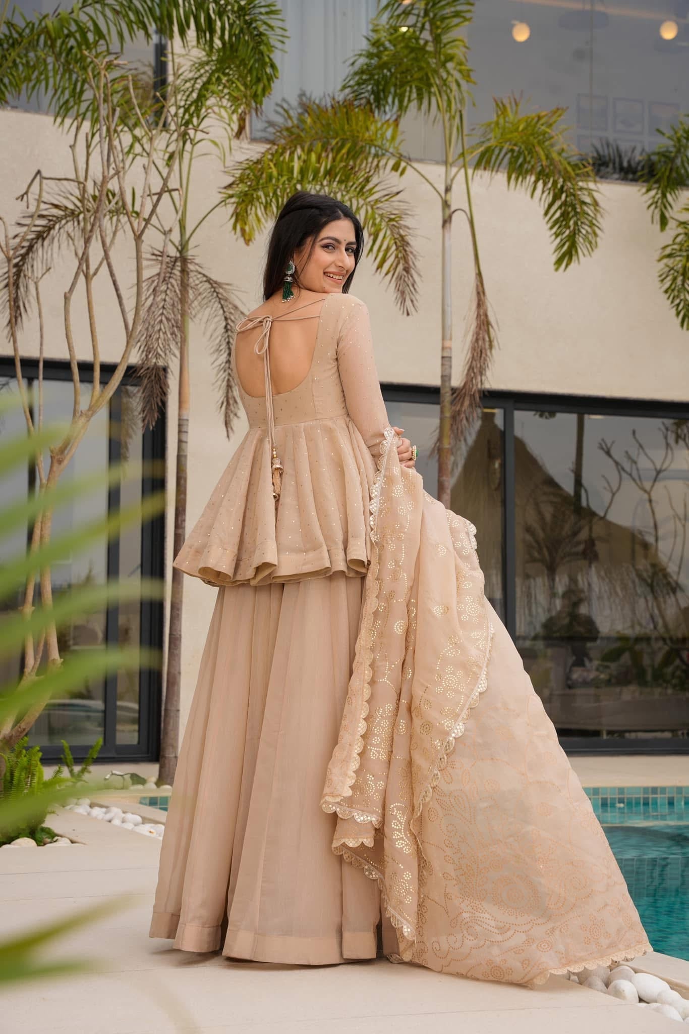 Beige Peplum Kurti Sharara Set with Embroidered Dupatta Style Like A Diva Beige Peplum Kurti Sharara Set with Embroidered Dupatta Style Like A Diva