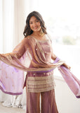 Ethnic Silk 3-Piece Set with Embroidery Work & Bell Bottom Pants