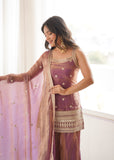 Ethnic Silk 3-Piece Set with Embroidery Work & Bell Bottom Pants