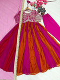 Elegant Red/Orange Embroidered Silk Gown Set