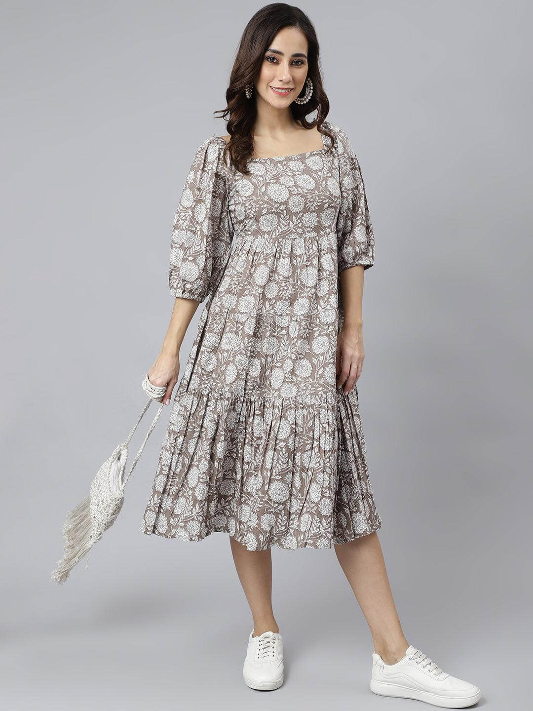 Women's Grey Floral Dress