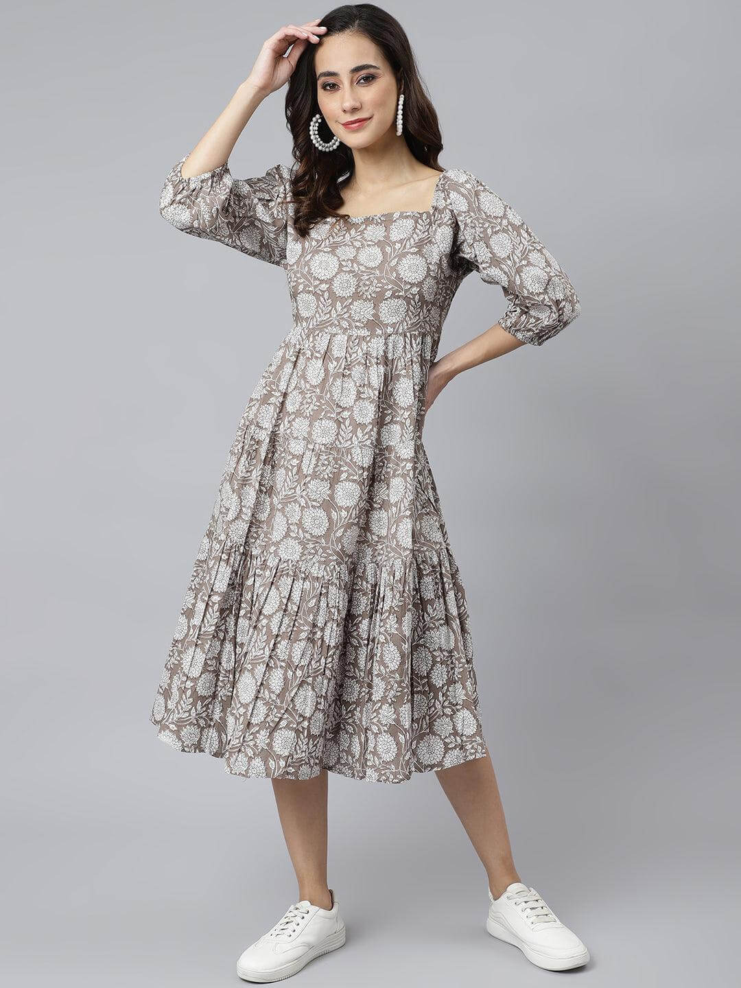 Women's Grey Floral Dress