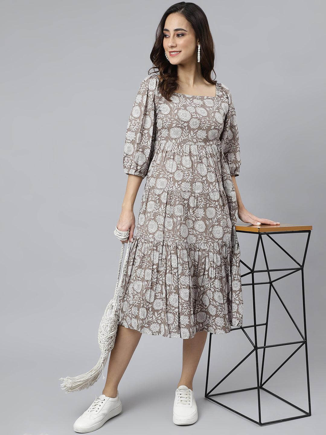 Women's Grey Floral Dress