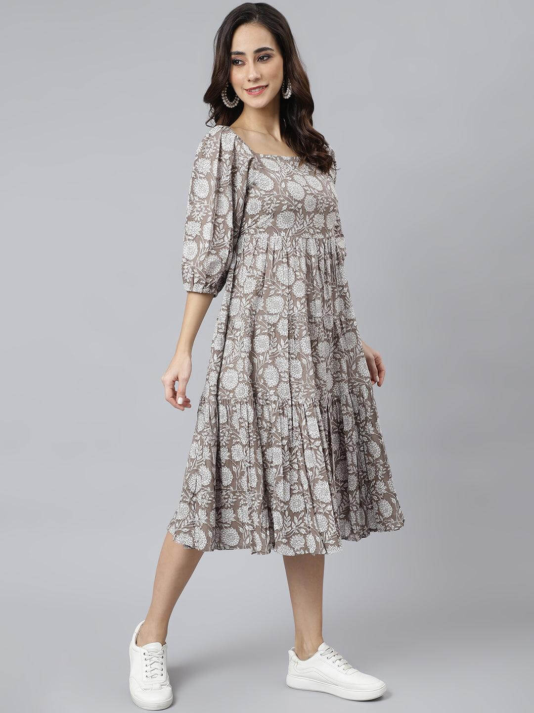 Women's Grey Floral Dress