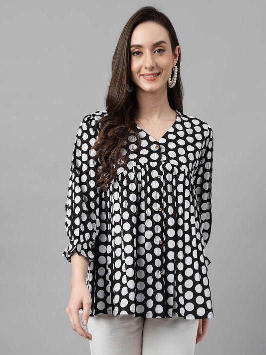 Cotton Polka Print Peplum Top