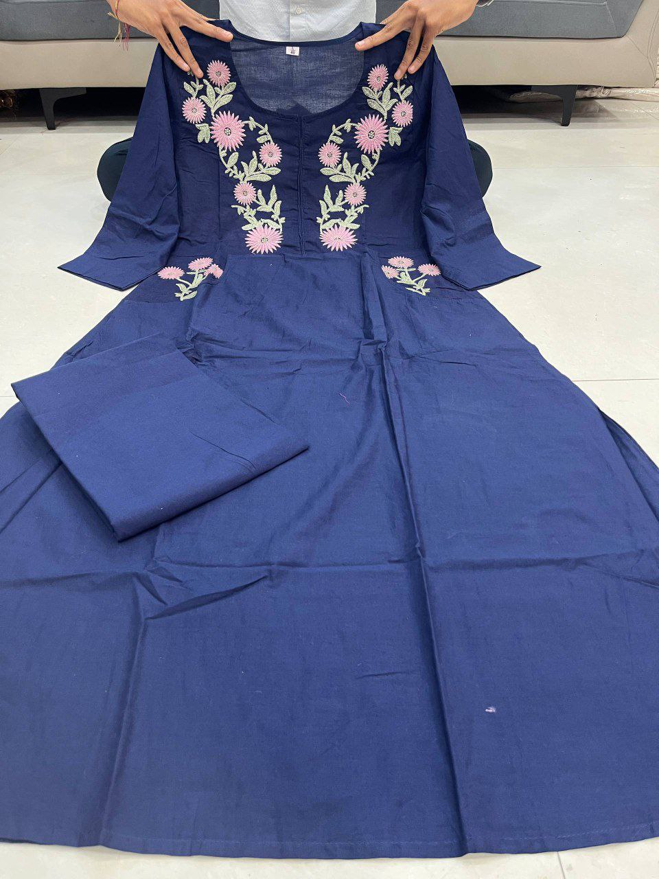 COTTON SIDE POCKET WITH EMBROIDERY  KURTA  SET