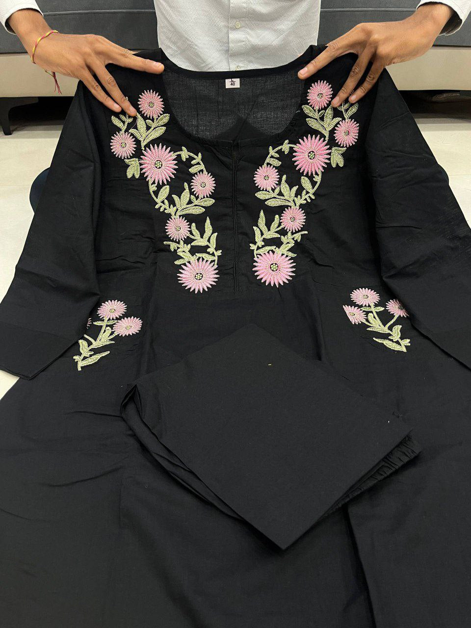 COTTON SIDE POCKET WITH EMBROIDERY  KURTA  SET