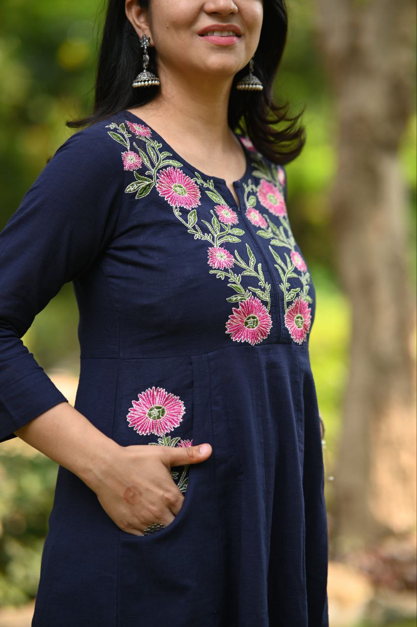 COTTON SIDE POCKET WITH EMBROIDERY  KURTA  SET