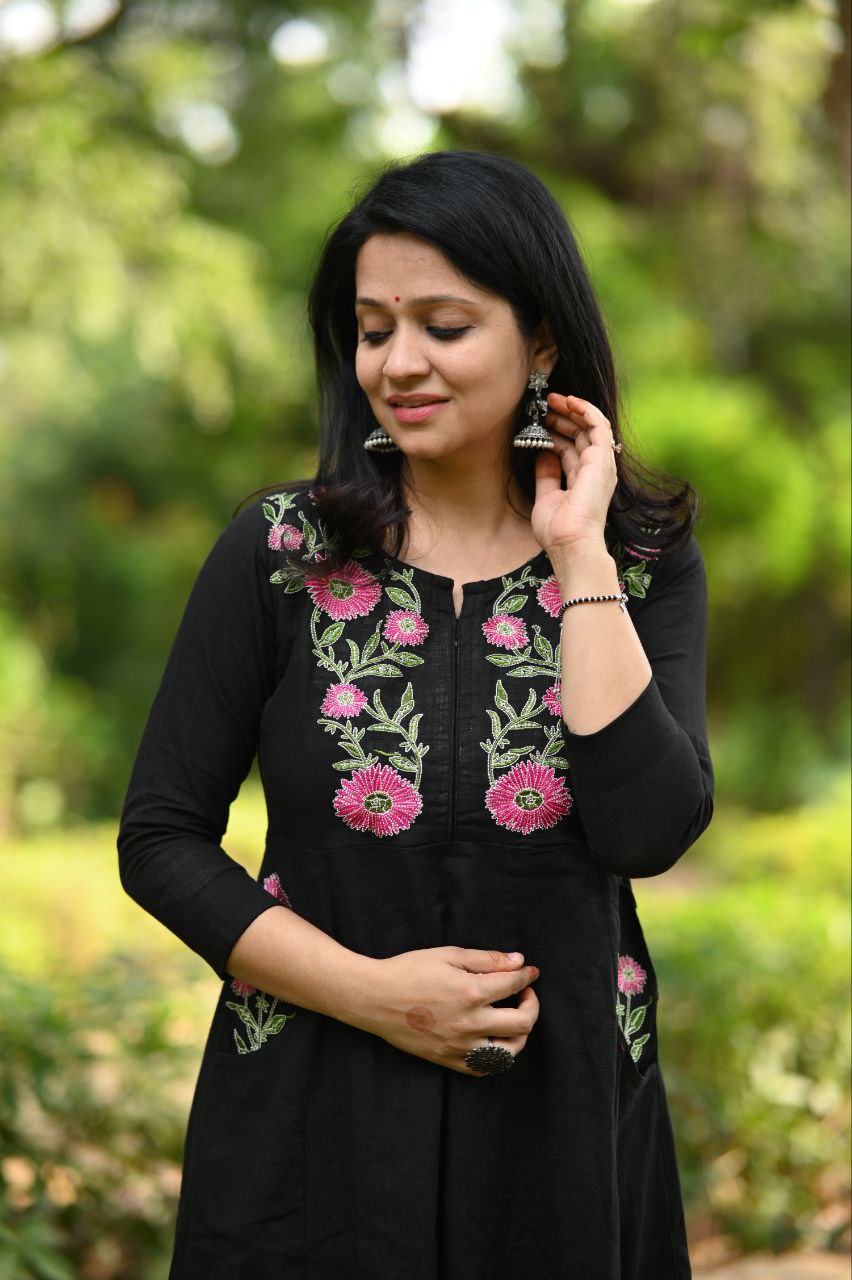 COTTON SIDE POCKET WITH EMBROIDERY  KURTA  SET