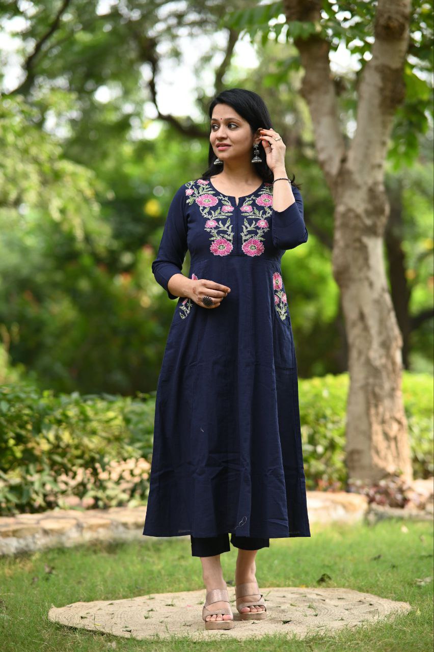 COTTON SIDE POCKET WITH EMBROIDERY  KURTA  SET