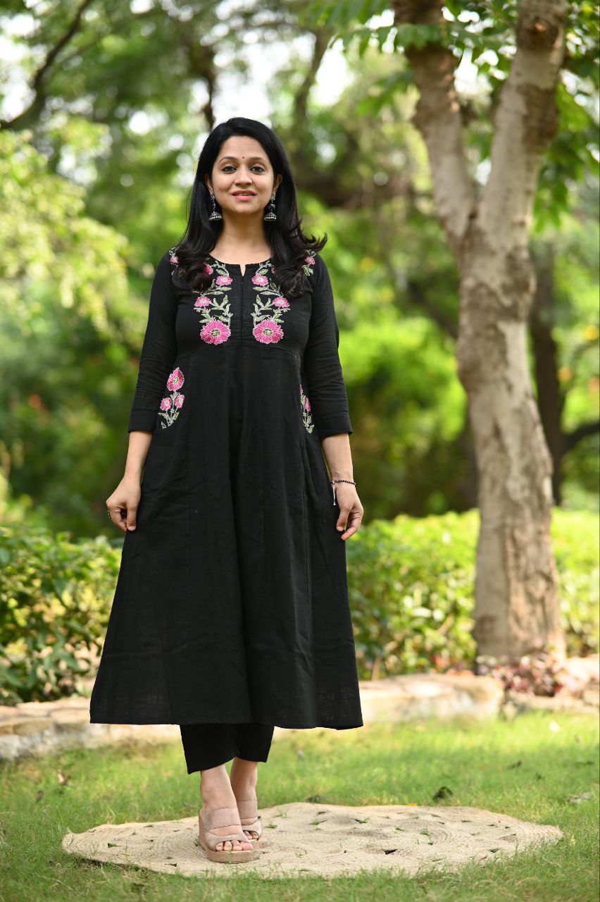 COTTON SIDE POCKET WITH EMBROIDERY  KURTA  SET