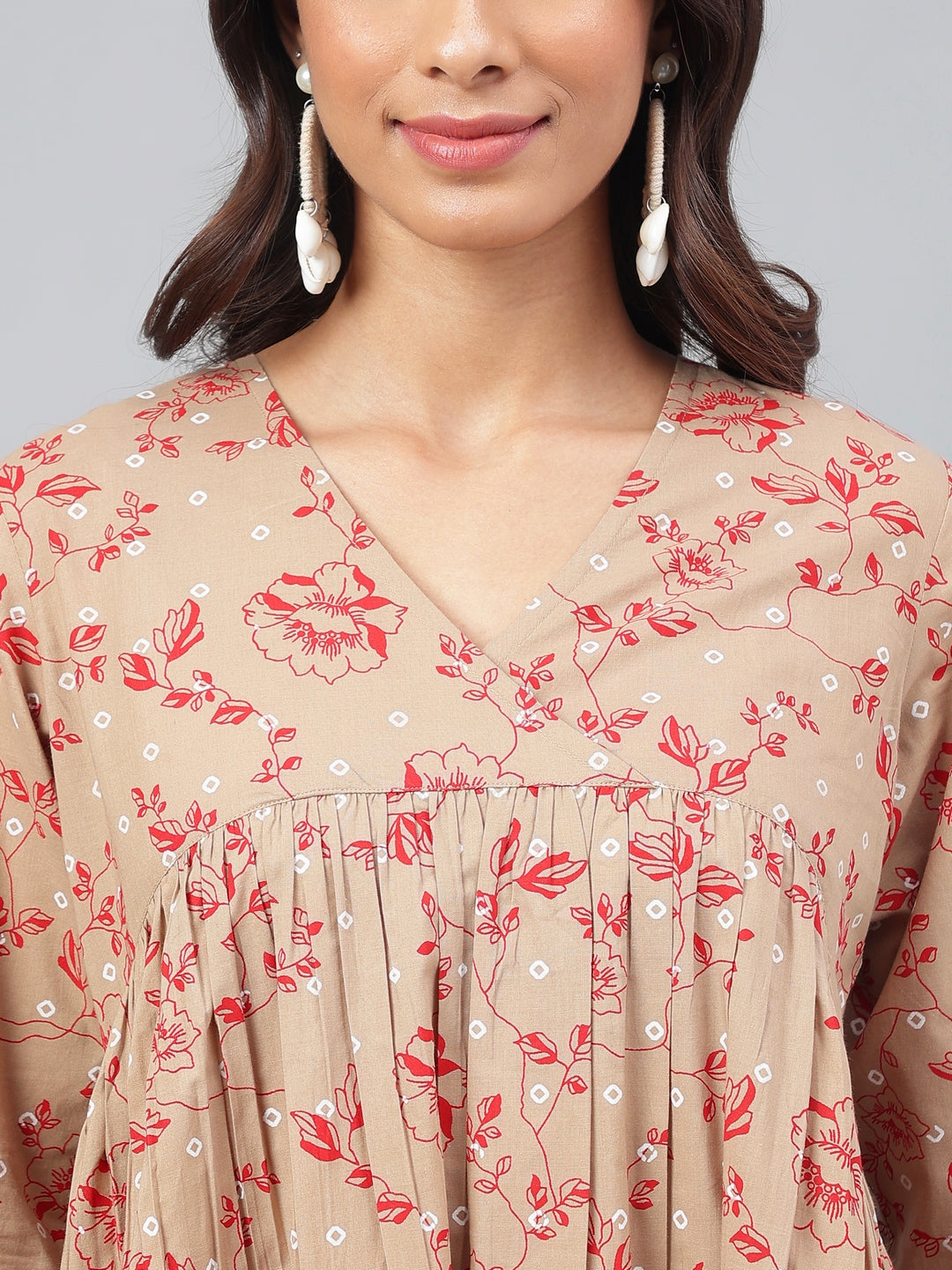 Brown Cotton Floral Kurta